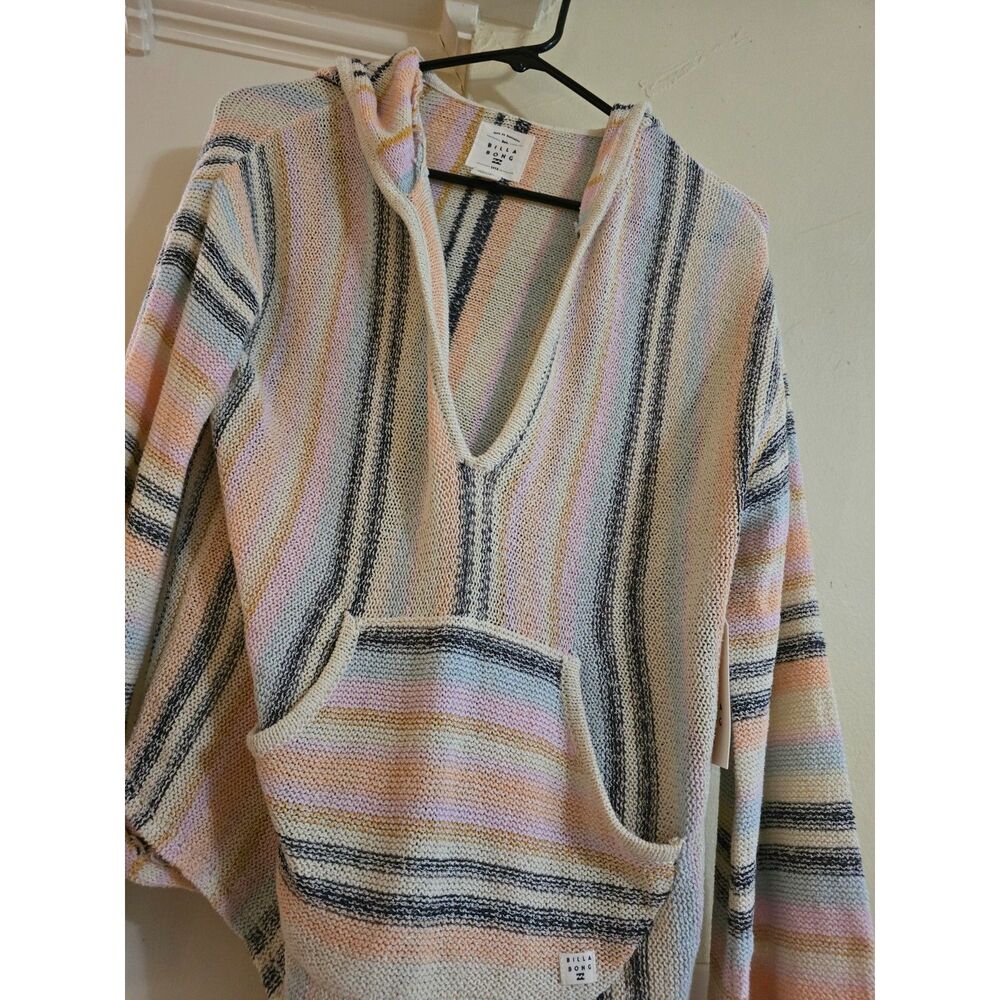 Billabong Hoodie Sweater Cotton WM's SM Striped NWT Long Sleeve Black/Peach/Blue